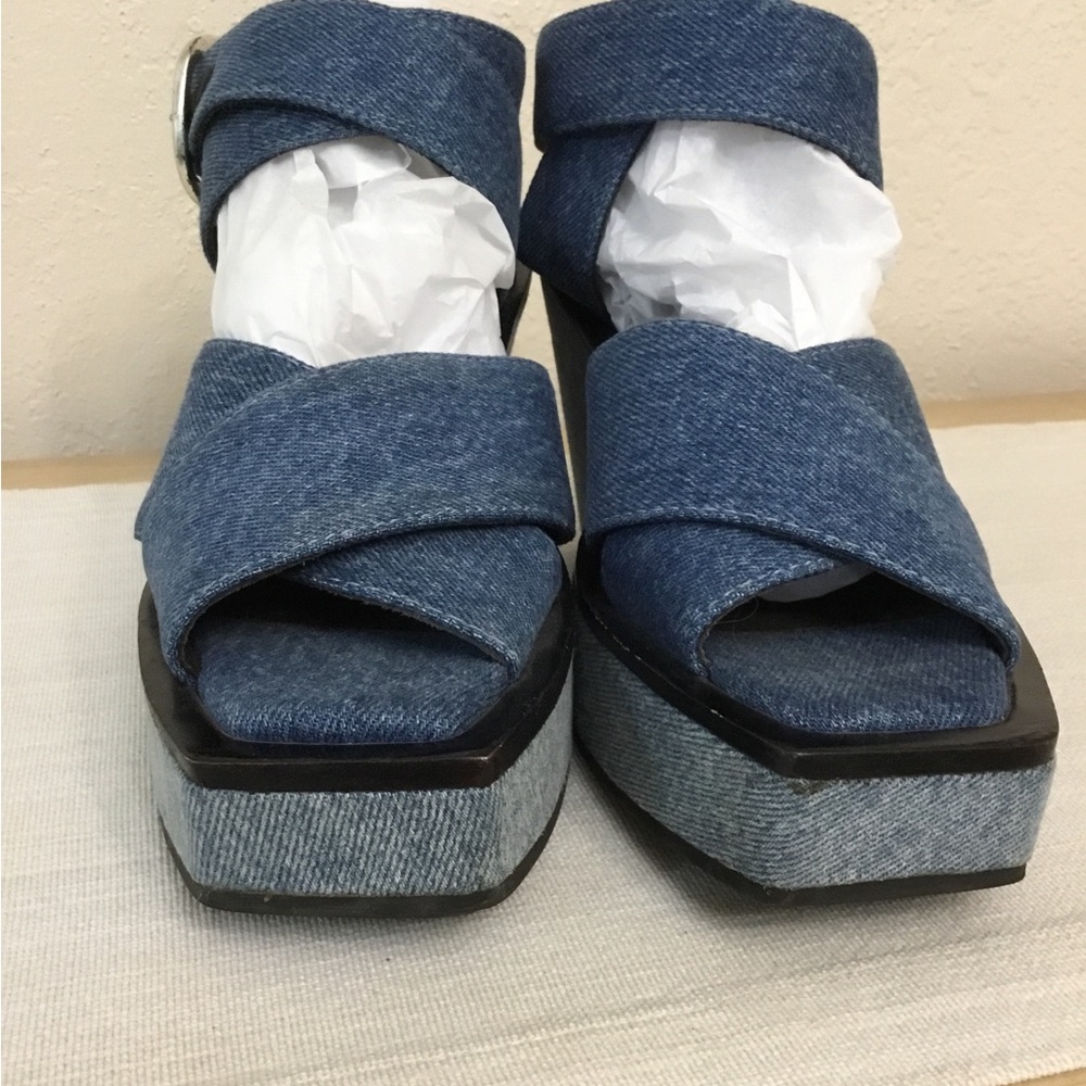 rag & bone Santiago Denim Crisscross Platform Wedge Sandals - Blue Sz.36 - Picture 5 of 11